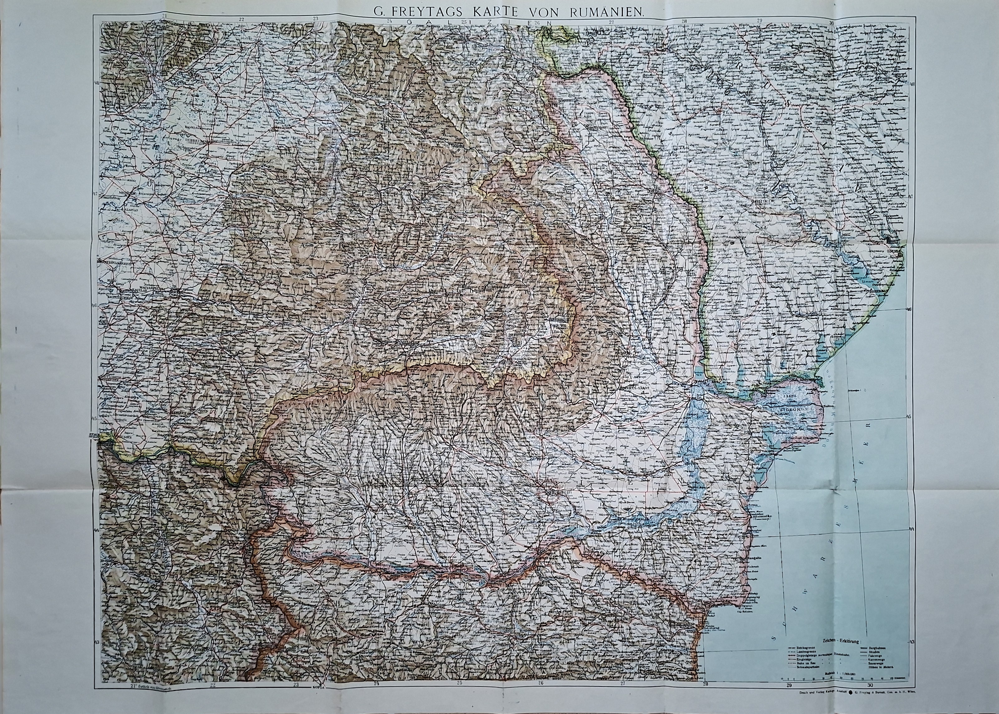 Karte von Rumänien - Gustav Freytag - 1916